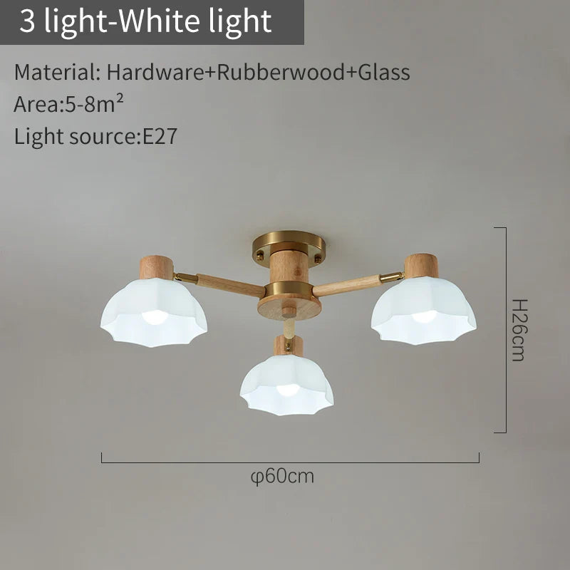 Plafonniers nordiques en bois de caoutchouc avec lampadaires en verre pour salon moderne blanc chaud lumière froide Lustres chambre lampara